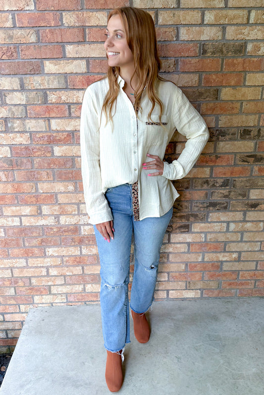 On The Move OversizedCotton Gauze Top, Cream