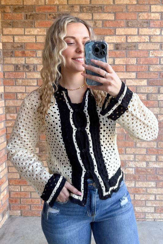 One of a Kind Cardigan, Black/White