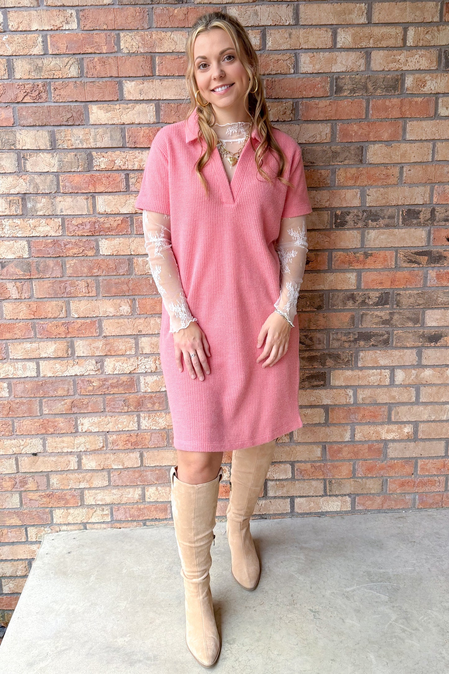 Mia Collard Midi Dress, Tea Rose