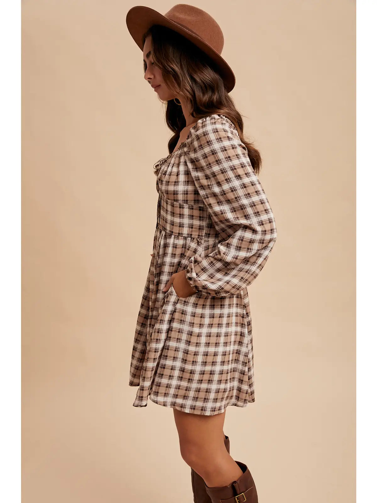 Falling For You Mini Dress, Brown/Multi