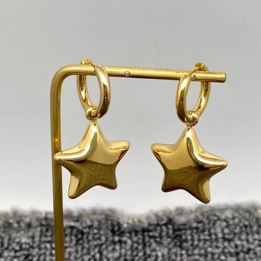 Serena 18K Gold Plated Stainless Steel Glossy Star Charm Huggie Earrings, Gold