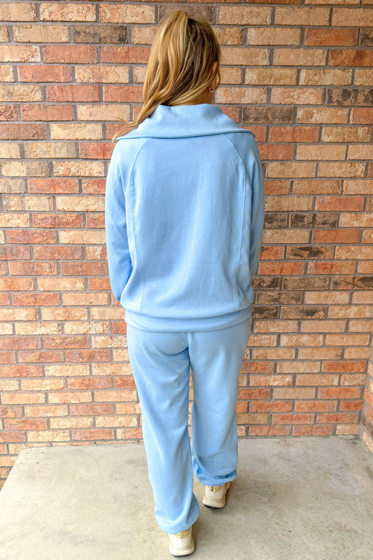 New Horizons Quarter Zip Pullover and Jogger Modal Travel Set, Capri Blue