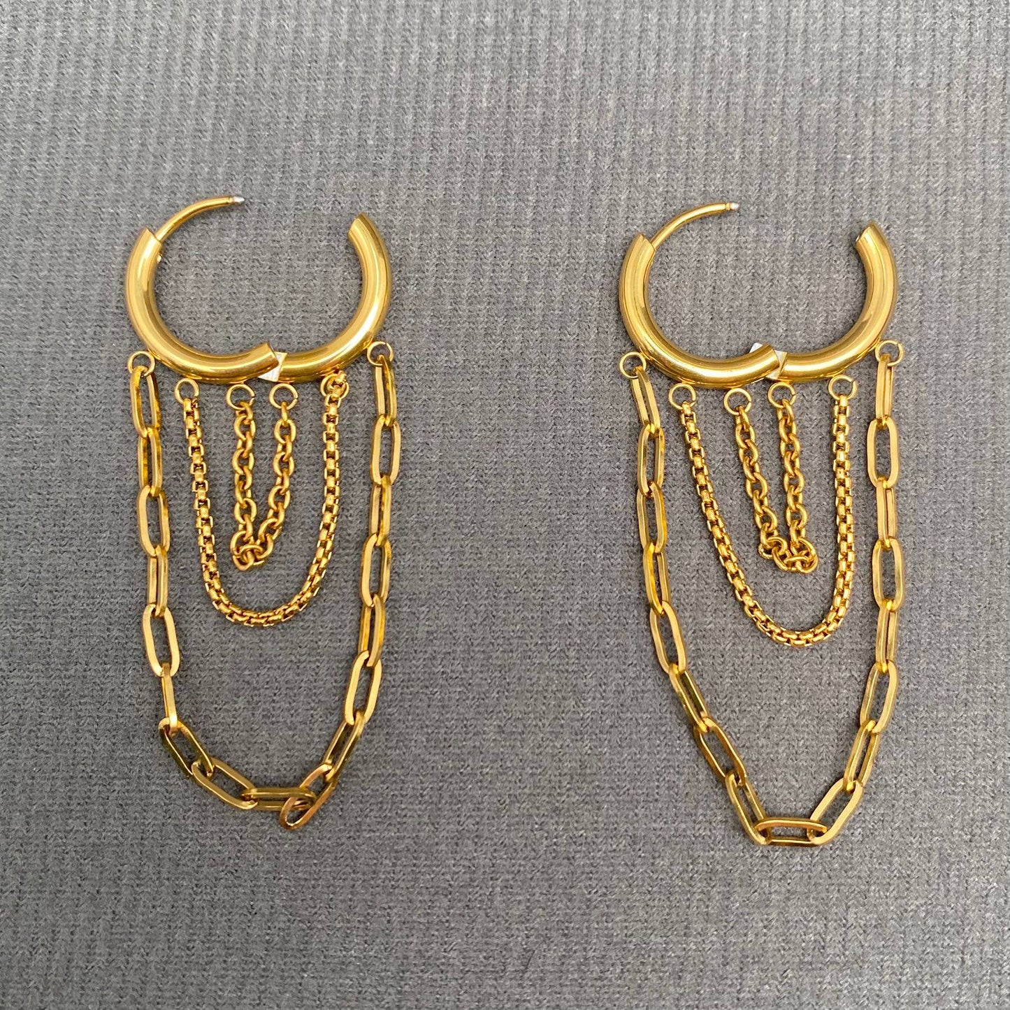 Selena Chain Fringe 18K Gold Plated Stainless Steel  Huggie Earrings, Gold