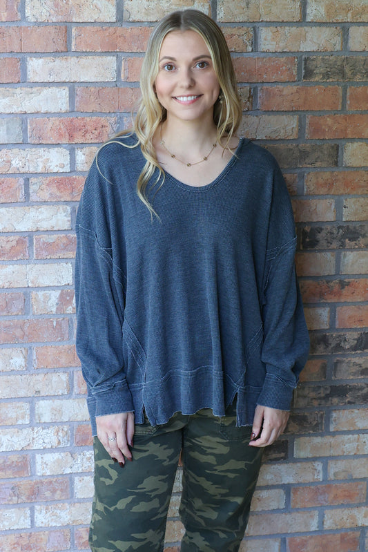 Comfort is Key Cotton Blend Waffle Knit Oversized Top, Black