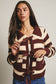 Coffee Date Striped Knit Peter Pan Collar Cardigan, Mocha