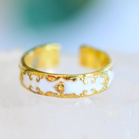 Carolina Hand Crafted 18K Gold Plated Stainless Steel White Pattern Ring