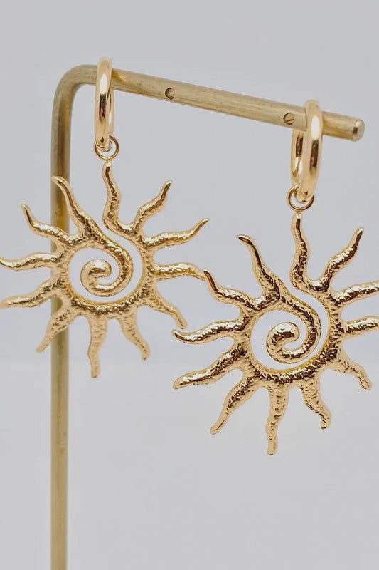 Cordelia Spiral Sun 18K Gold Plated Stainless Steel Huggie Earrings, Gold