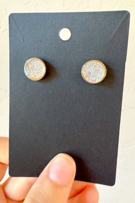 Metallic Druzy Stud Earrings, Clear