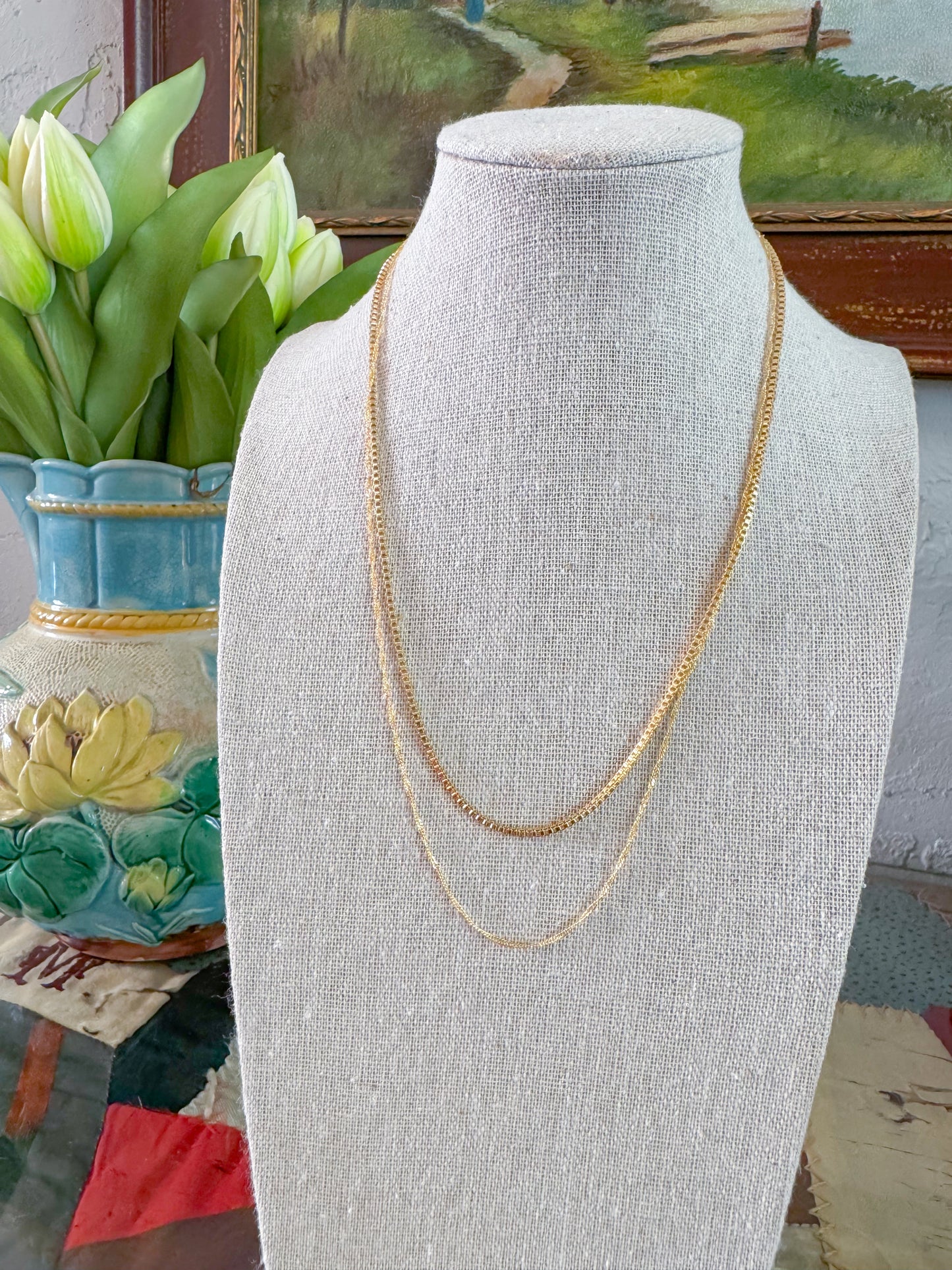 Dainty Box Chain Layered Necklace, Gold