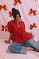 So Classic Front Tie Puff Half Sleeve Top, Red