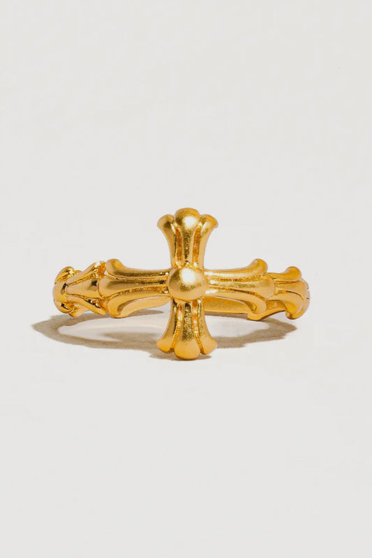 Ruth Vintage Adjustable Cross Ring, Gold