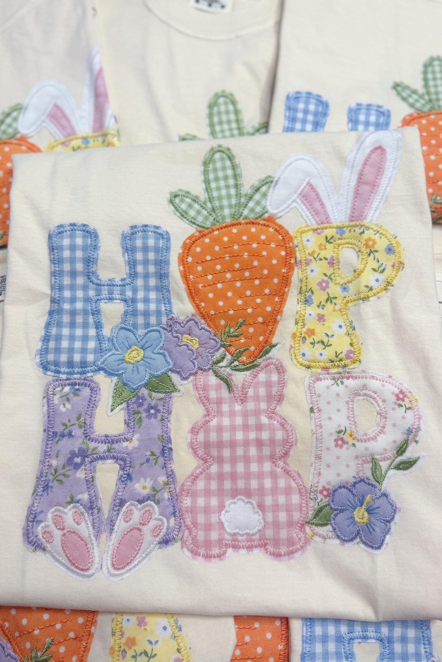 Hop Hop Easter Faux Patchwork DTF Printed Comfort Colors Tee, Ivory