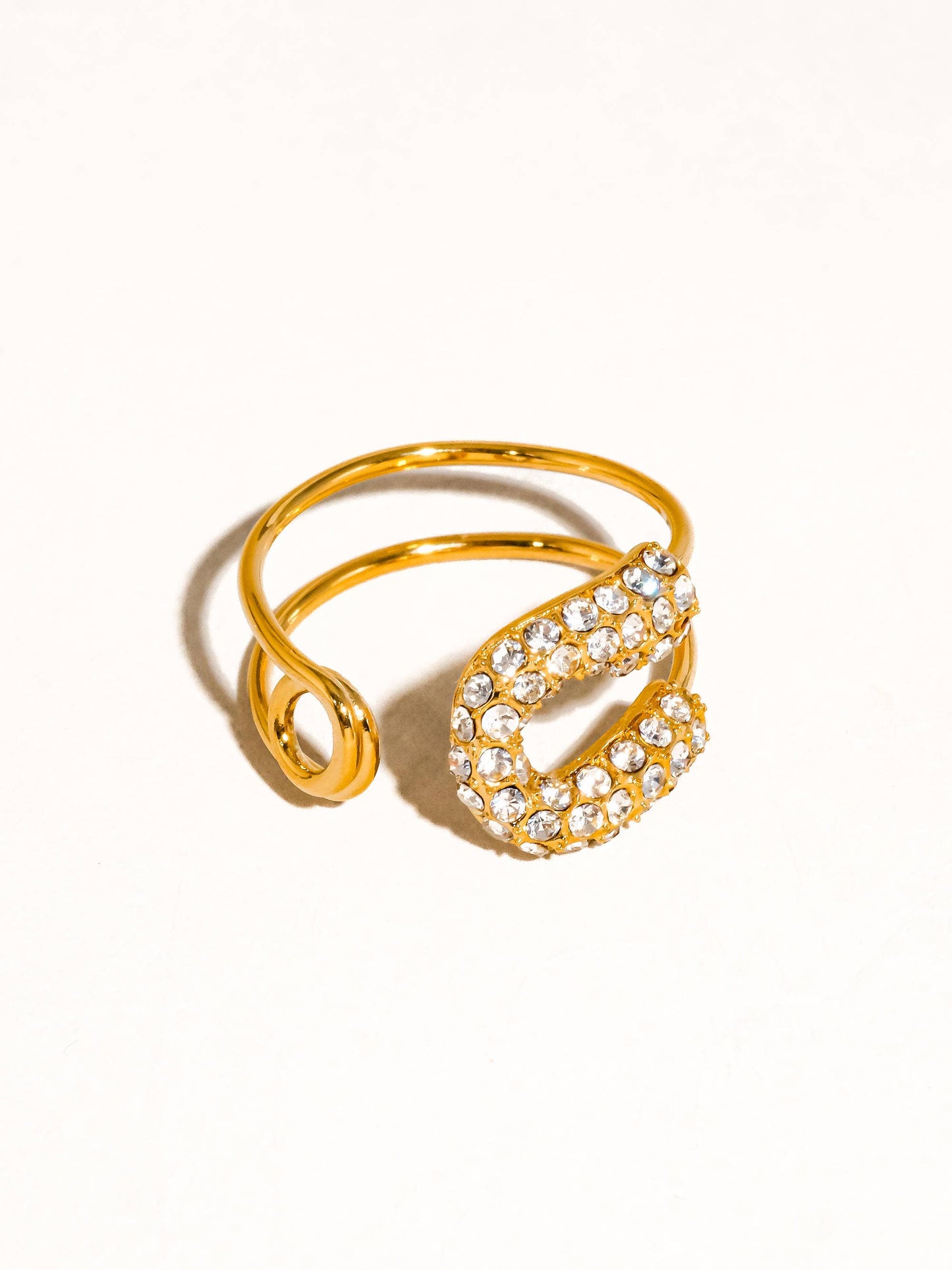Nova 18K Gold Plated Stainless Steel Rhinestone Glam Adjustable Ring, Gold