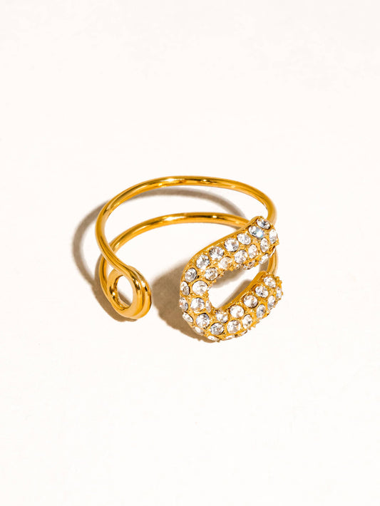 Nova 18K Gold Plated Stainless Steel Rhinestone Glam Adjustable Ring, Gold