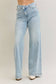 High Waisted Retro Wide Criss-Cross Waist Band Mild Destroy Judy Blue Jeans, Light Wash