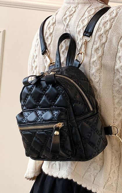 Serene Quilted Mini Lux Backpack, Black