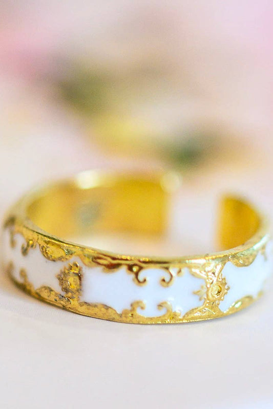 Carolina Hand Crafted 18K Gold Plated Stainless Steel White Pattern Ring