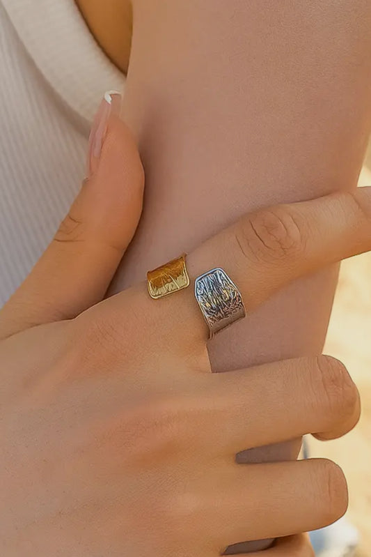 Athena 18K Gold Plated Stainless Steel Textured Open Ring, Gold/Silver