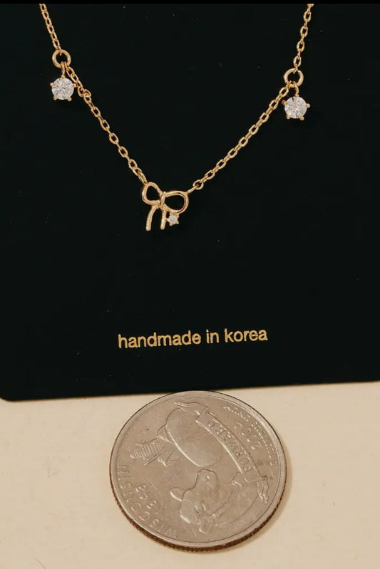 Gold Dipped Bow Charm Chain Necklace, Gold