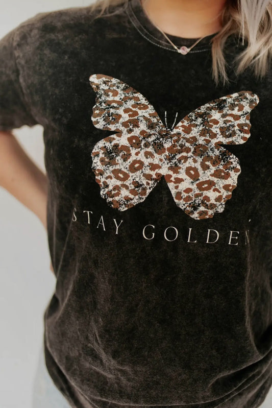 Stay Golden Butterfly Acid Wash Tee