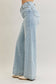 High Waisted Retro Wide Criss-Cross Waist Band Mild Destroy Judy Blue Jeans, Light Wash