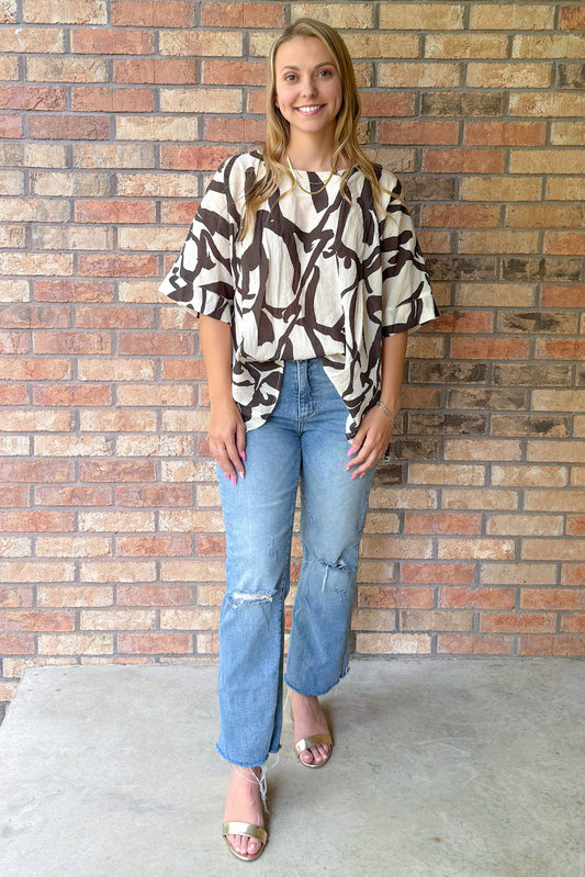 Creating Memories Oversized Abstract Print Top, Cream/Black