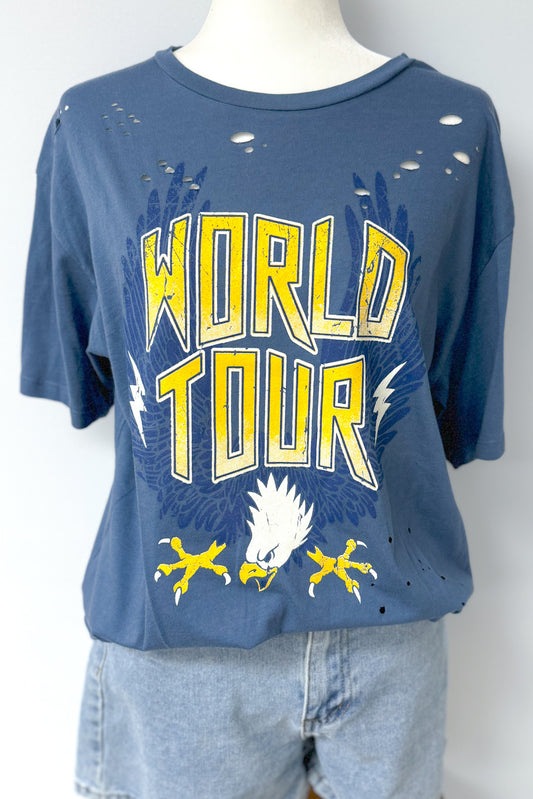 World Tour Eagle Oversized Graphic Tee, Indigo Blue *FINAL SALE*