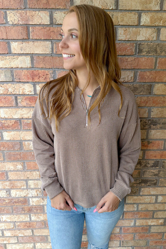 Living The Life Comfy Rib Sweatshirt, Mocha