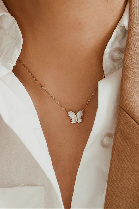 Bella Petite Shell Butterfly 18K Gold Plated Stainless Steel Necklace, Gold