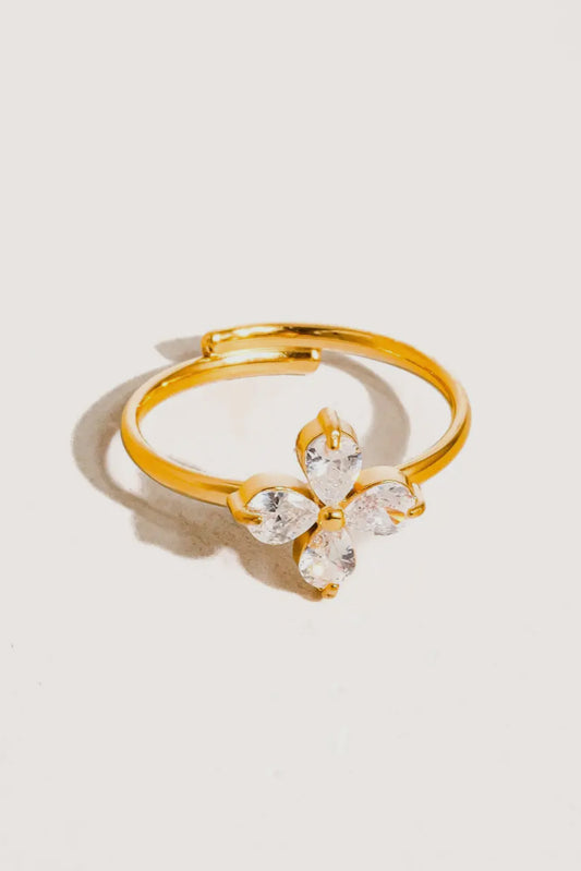 Esther 18K Gold Plated Stainless Steel CZ Adjustable Clover Ring