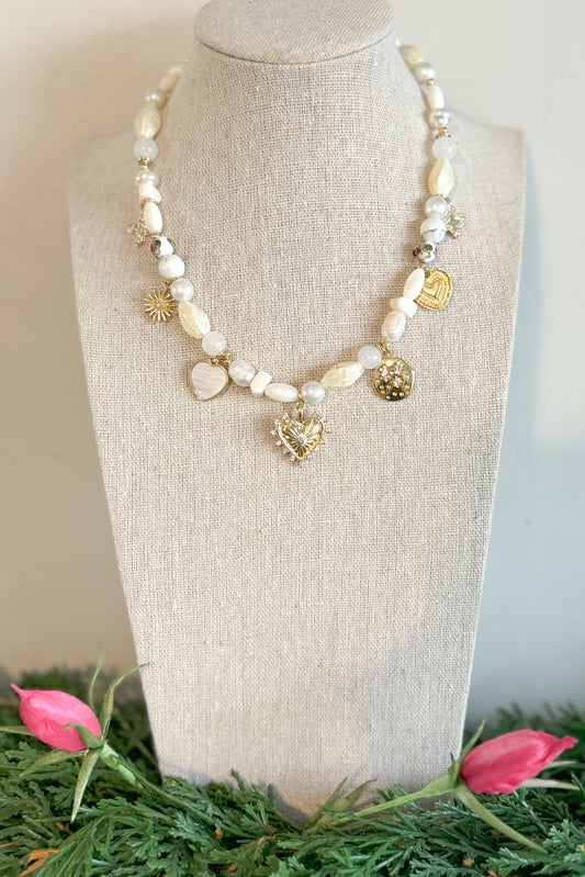Heaven Sent Mixed Beads Charm Necklace, Gold