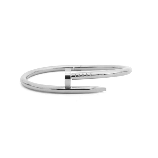 Stevie 18K Gold Plated Stainless Steel Nail Bangle, Silver (Round Nail Head)