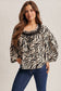Running Wild Zebra Jacquard Blouse with Faux Leather Trim, Black
