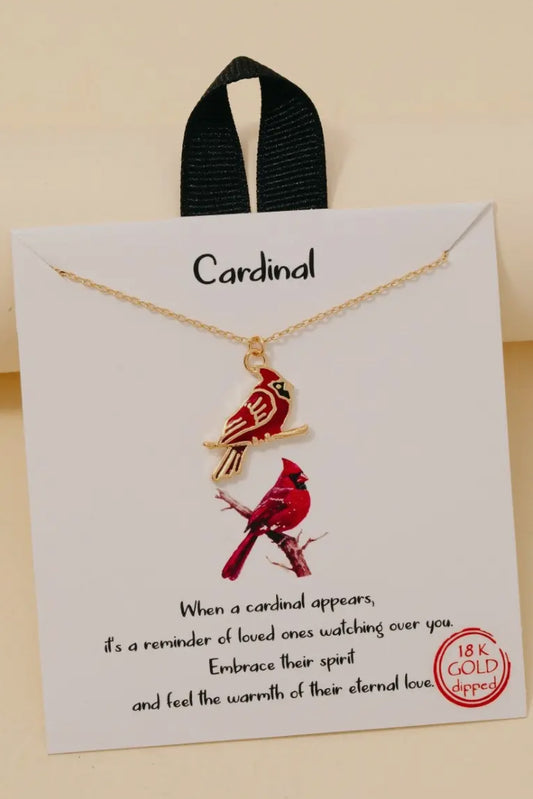 Gold Dipped Cardinal Bird Pendant Necklace