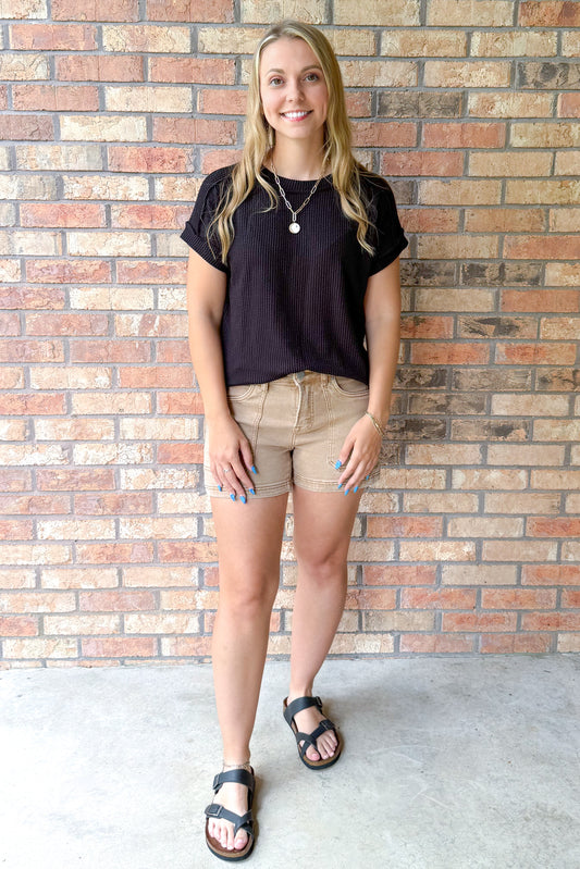 The Future is Bright Top Stitch Rib Knit Top, Black