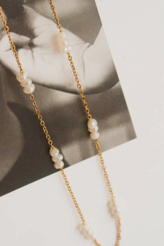 Layla Petite Multi Pearl Choker 18K Gold Plated Stainless Steel Necklace, Gold