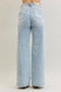 High Waisted Retro Wide Criss-Cross Waist Band Mild Destroy Judy Blue Jeans, Light Wash