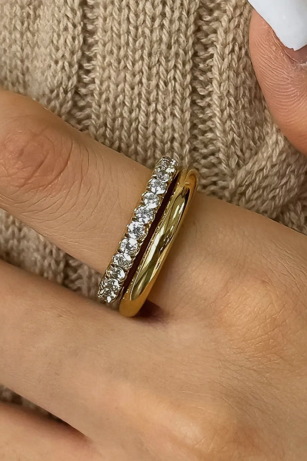 Jasmine 18K Gold Plated Stainless Steel Cz Double Hoop Ring, Gold