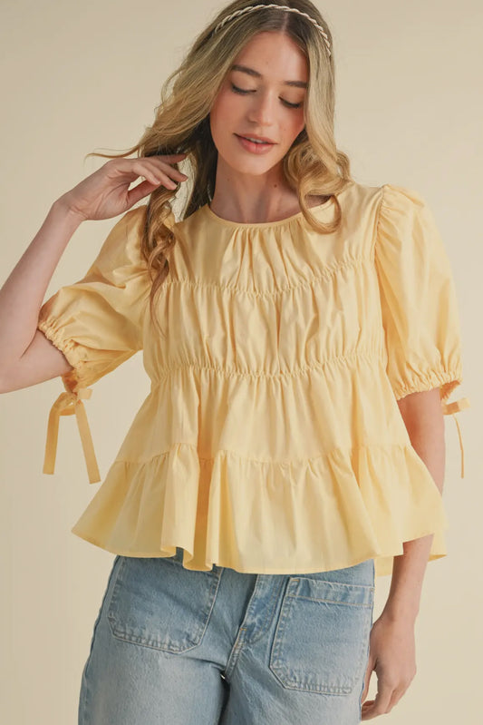 American Honey Tiered Shirring Puff Sleeve Top, Lemonade
