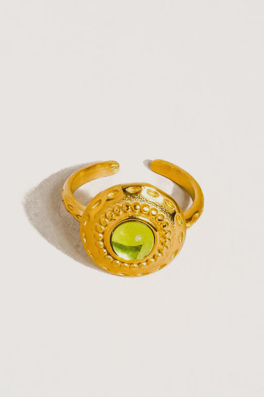 Melody 18K Gold Plated Stainless Steel Adjustable Round Stone Ring, Gold