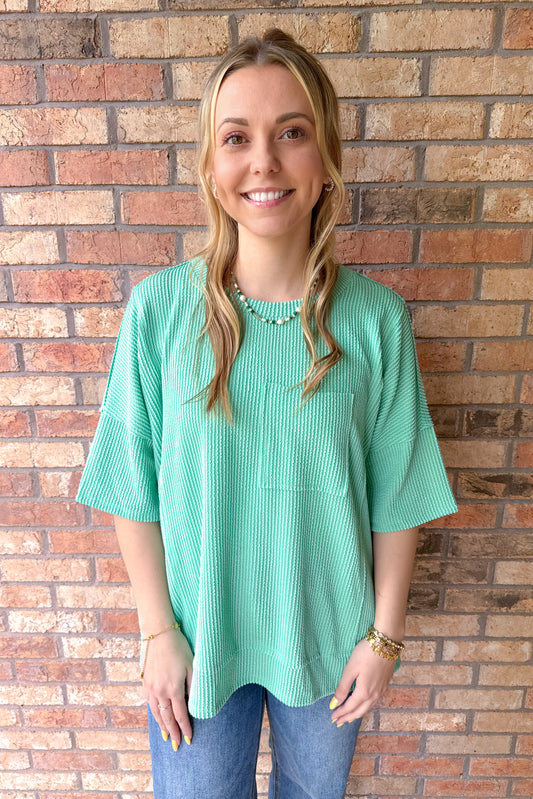 Dream Come True Relaxed Pocket Top, Mint Green