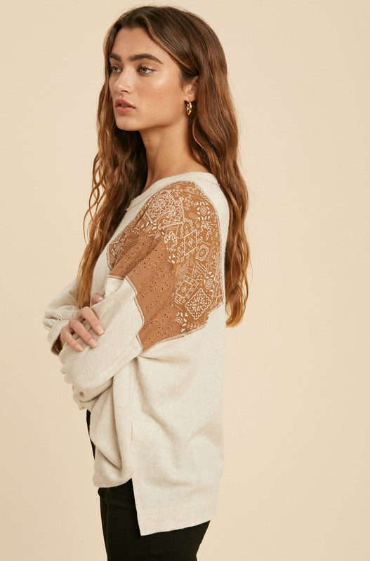 Let's Get Lost Contrast Sleeve Top, Oatmeal