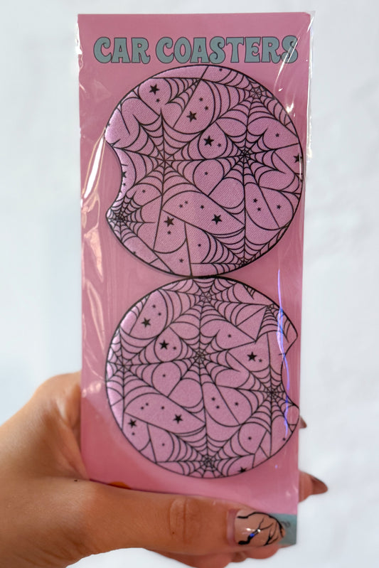 Pink Spiderweb Pattern Car Coasters