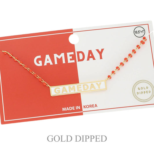 Game Day Gold Plated Bar Necklace, Red/White
