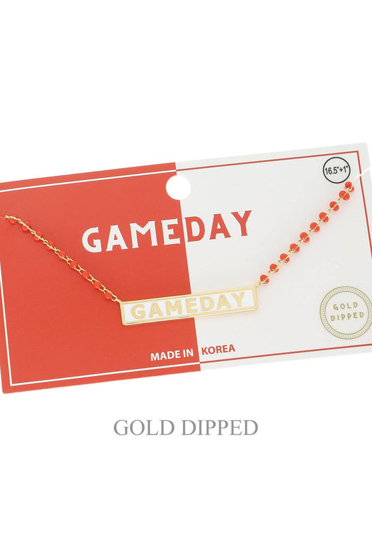 Game Day Gold Plated Bar Necklace, Red/White