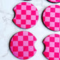 Pink Checkerboard Design Car Coasters
