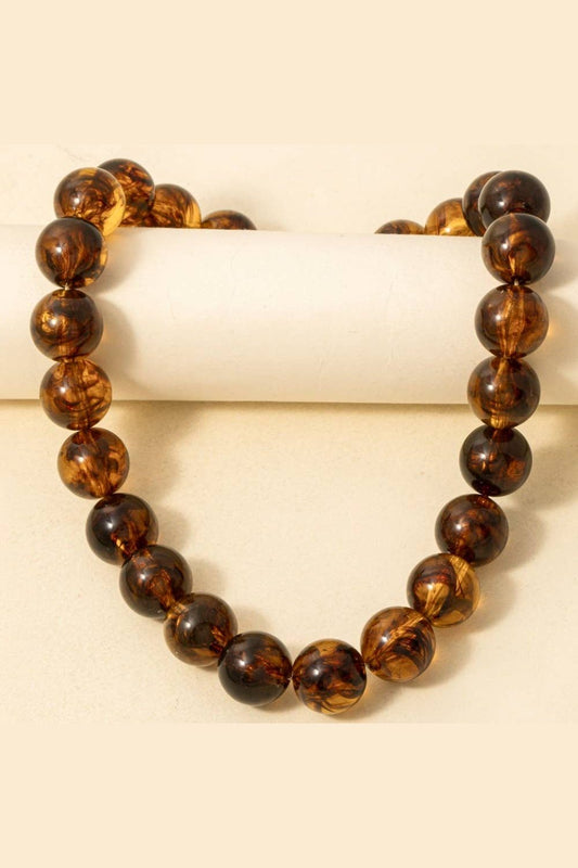 Large Tortoise Shell Ball Beaded Necklace