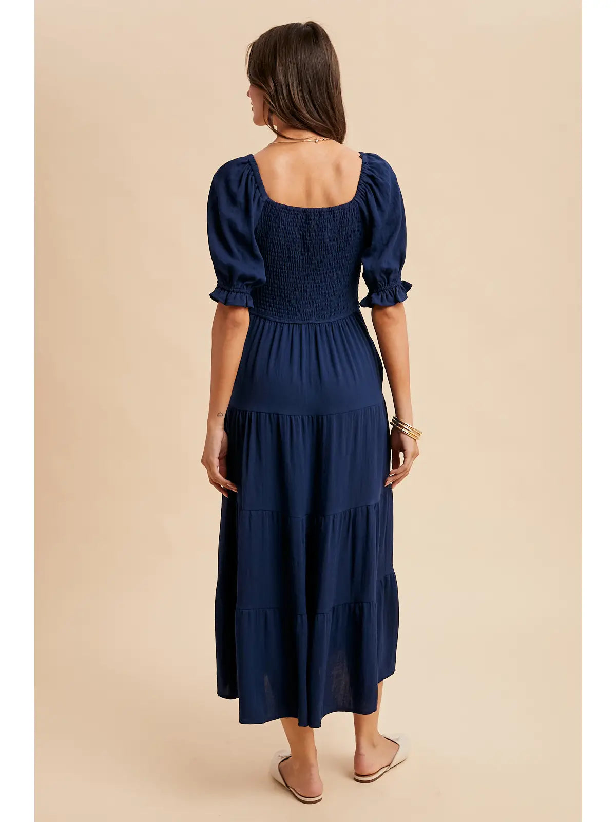 Jolene Smocked Tiered Maxi Dress, Classic Navy