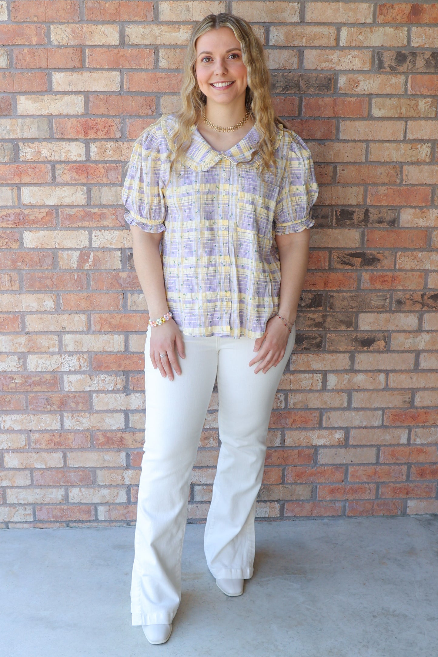 Chasing Daydreams Floral Plaid Top, Lavender