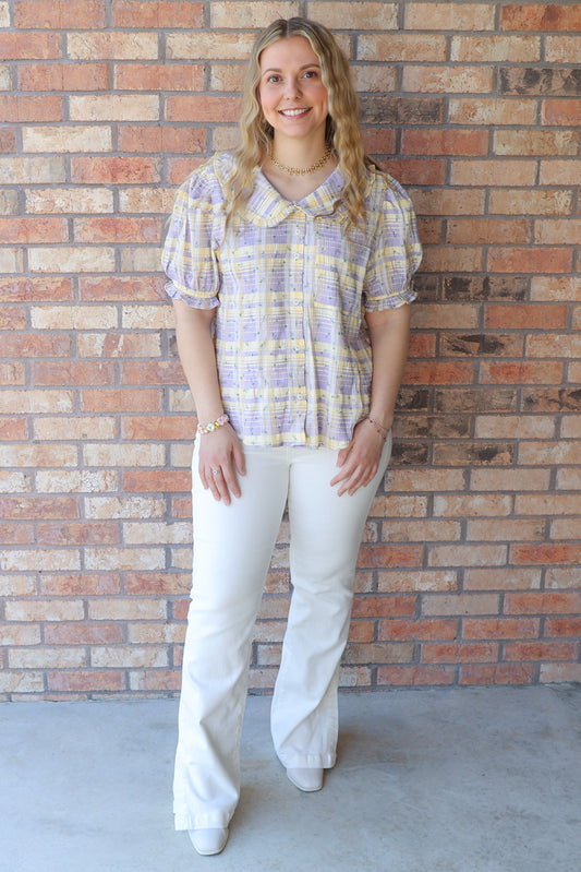 Chasing Daydreams Floral Plaid Top, Lavender